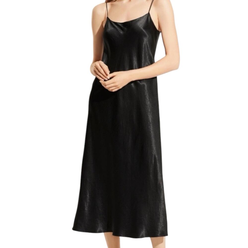 Vince Japanese Satin Black Midi Slip Dress M